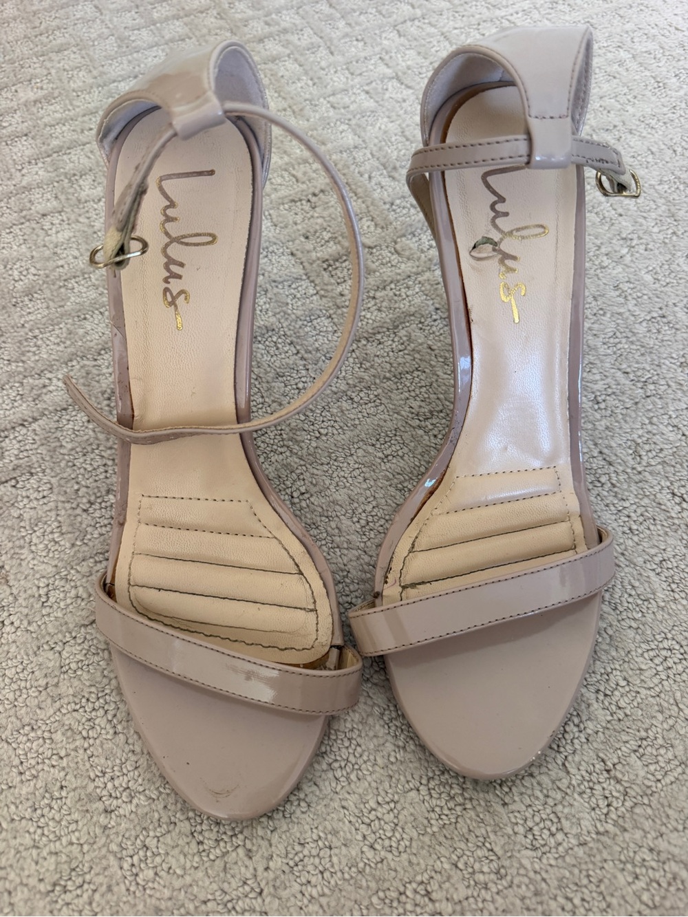 Lulu's Blush Patent Ankle-Strap Heels